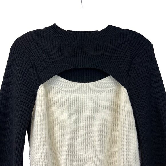 Dee Elly Womens Cut Out Sweater Long Sleeve Black/Ivory Colorblock Size Small - Picture 2 of 9